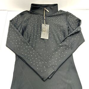 HorseGloss Kylie Long sleeve Black w/Rosegold Crystals SZ S New with Tags